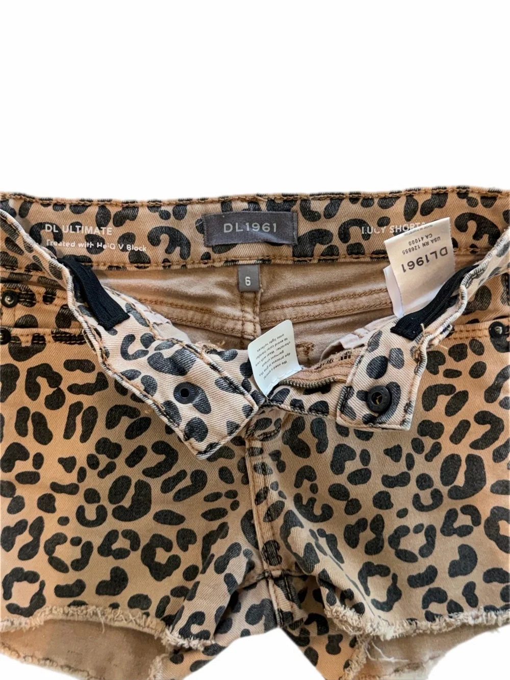 DL1961 Girls Lucy Cut Off Leopard Print Denim Shorts
